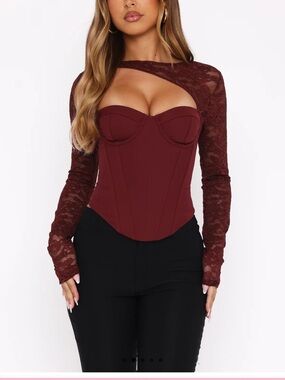 White Fox Boys Cry Long Sleeve Bustier Top in Burgundy